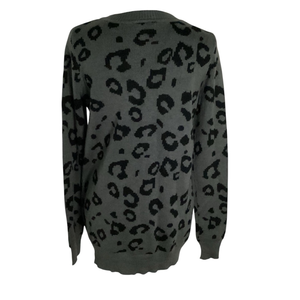 Full Tilt Small Black and Dark Gray Leopard Print Open Knit Cardigan - Picture 3 of 4